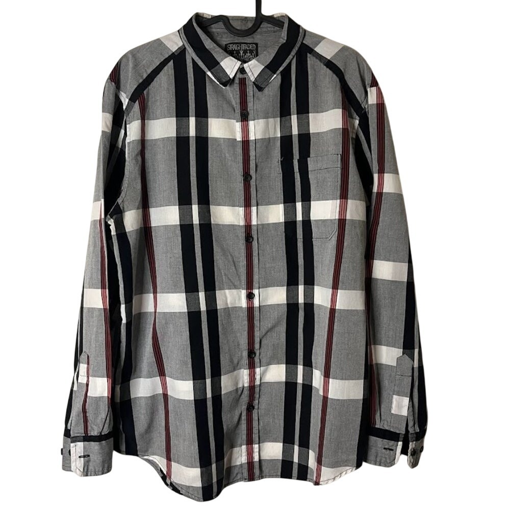 Men's Straight Faded‎ Plaid Button Down Long Sleeve Shirt Size Large